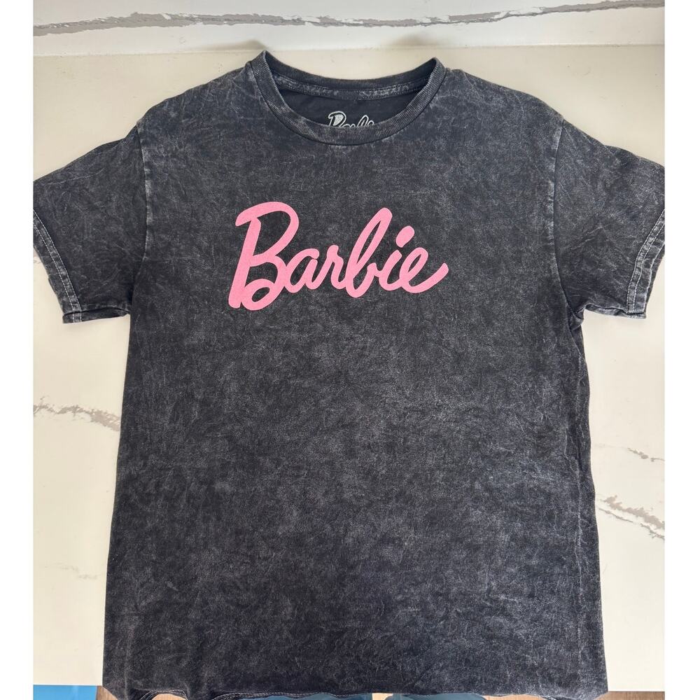 Barbie Women's T-Shirt Black Acid Wash Size Small